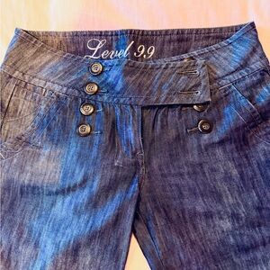 Level 99 Anthropologie Vintage Y2K Dark Blue Denim Wide Leg Jeans 30